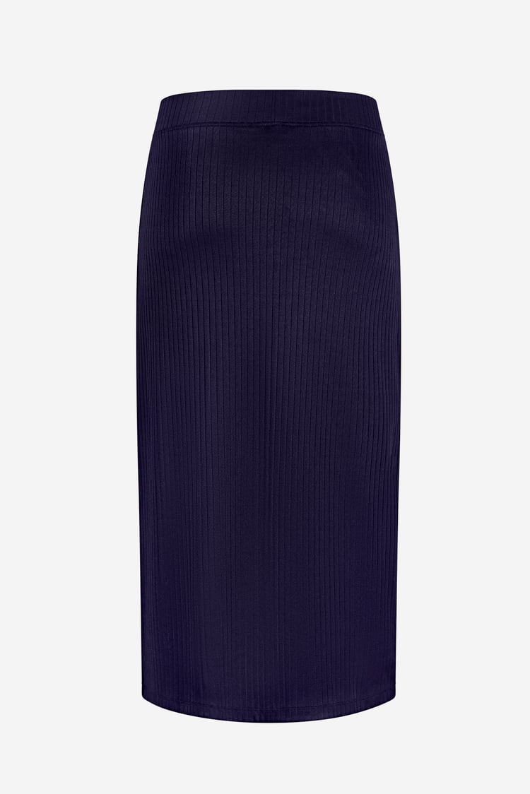 Button Front Ribbed Midi Skirt
