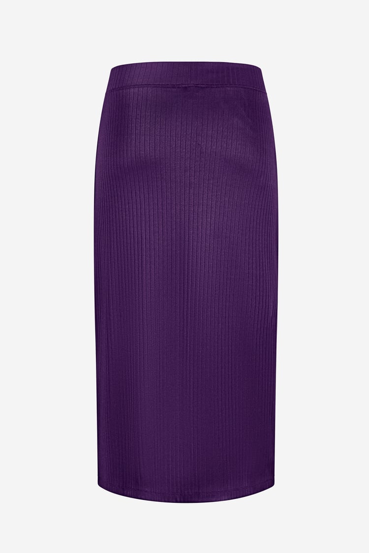Button Front Ribbed Midi Skirt
