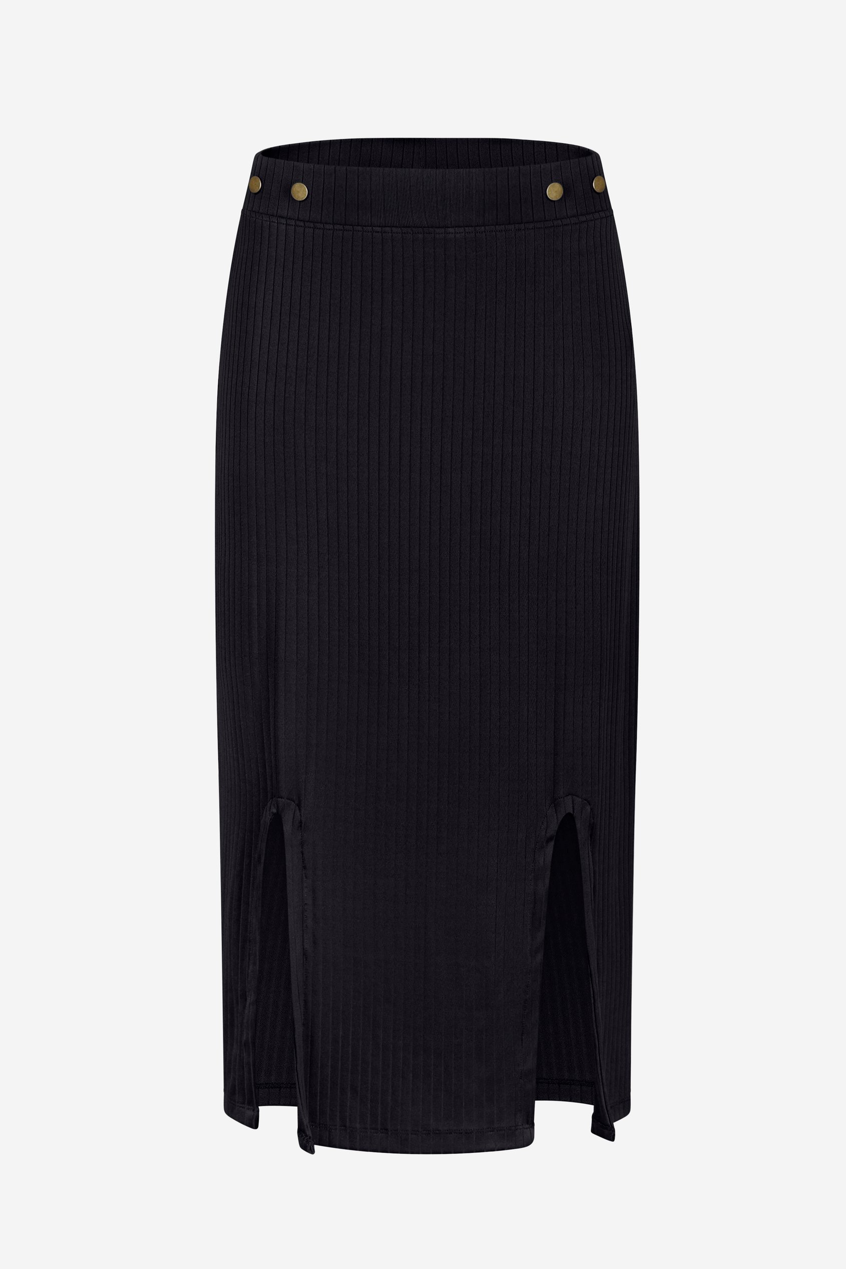 Button Front Ribbed Midi Skirt