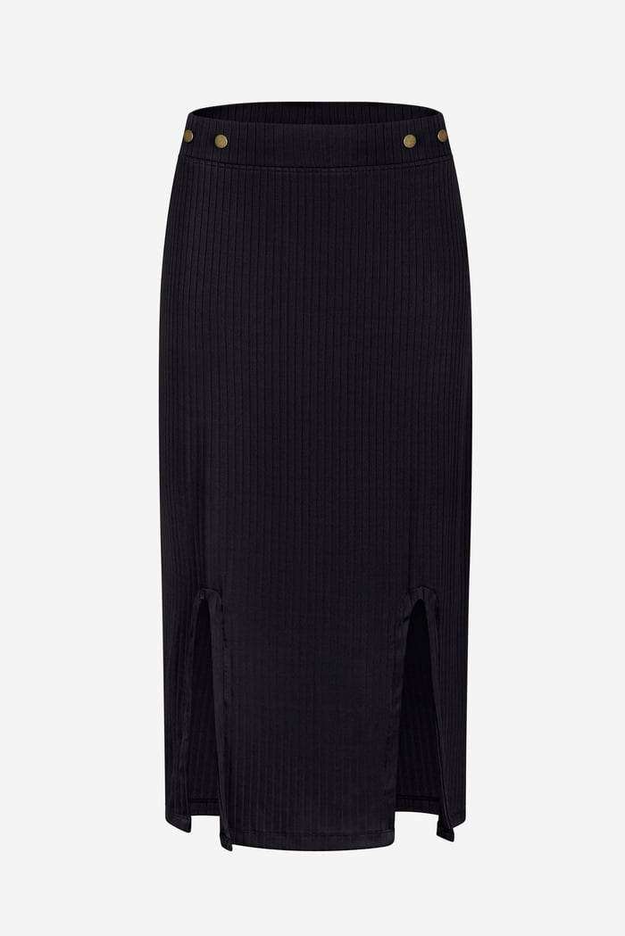 Button Front Ribbed Midi Skirt