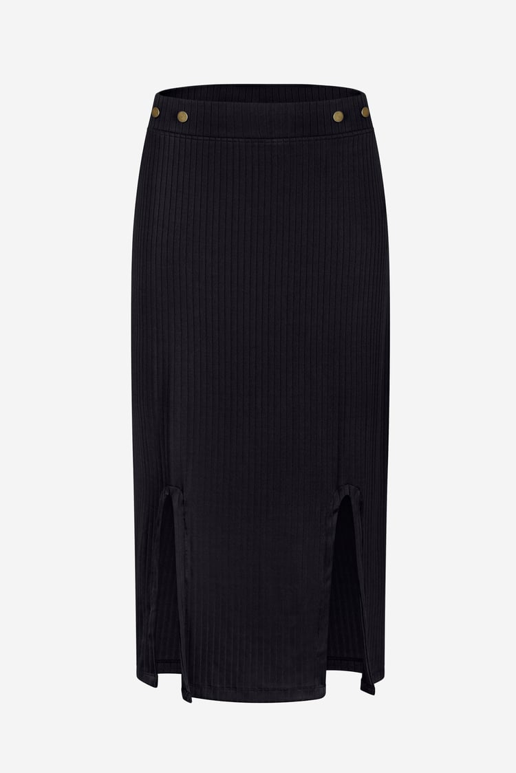 Button Front Ribbed Midi Skirt