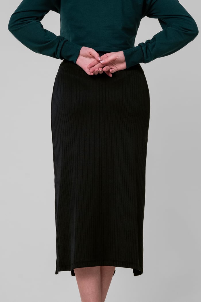 Button Front Ribbed Midi Skirt