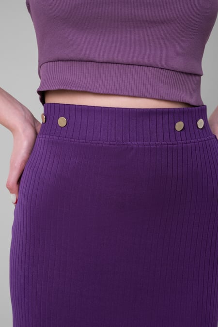 Purple Button Front Ribbed Midi Skirt
