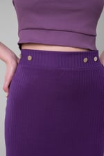 Button Front Ribbed Midi Skirt