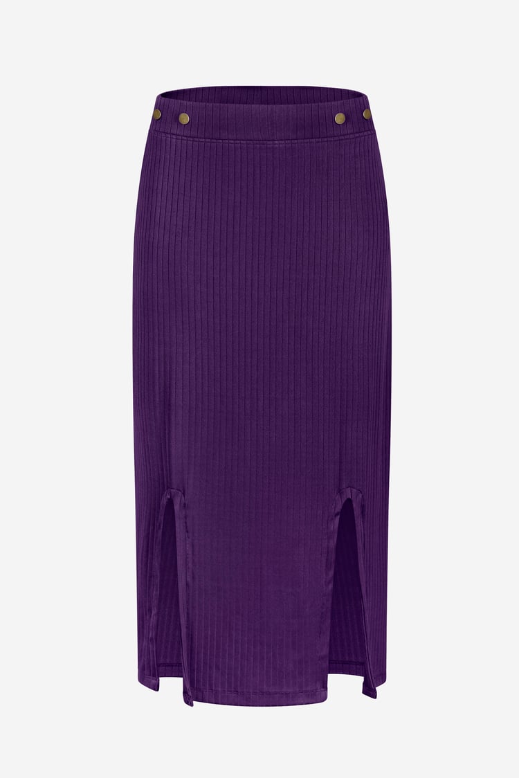 Button Front Ribbed Midi Skirt