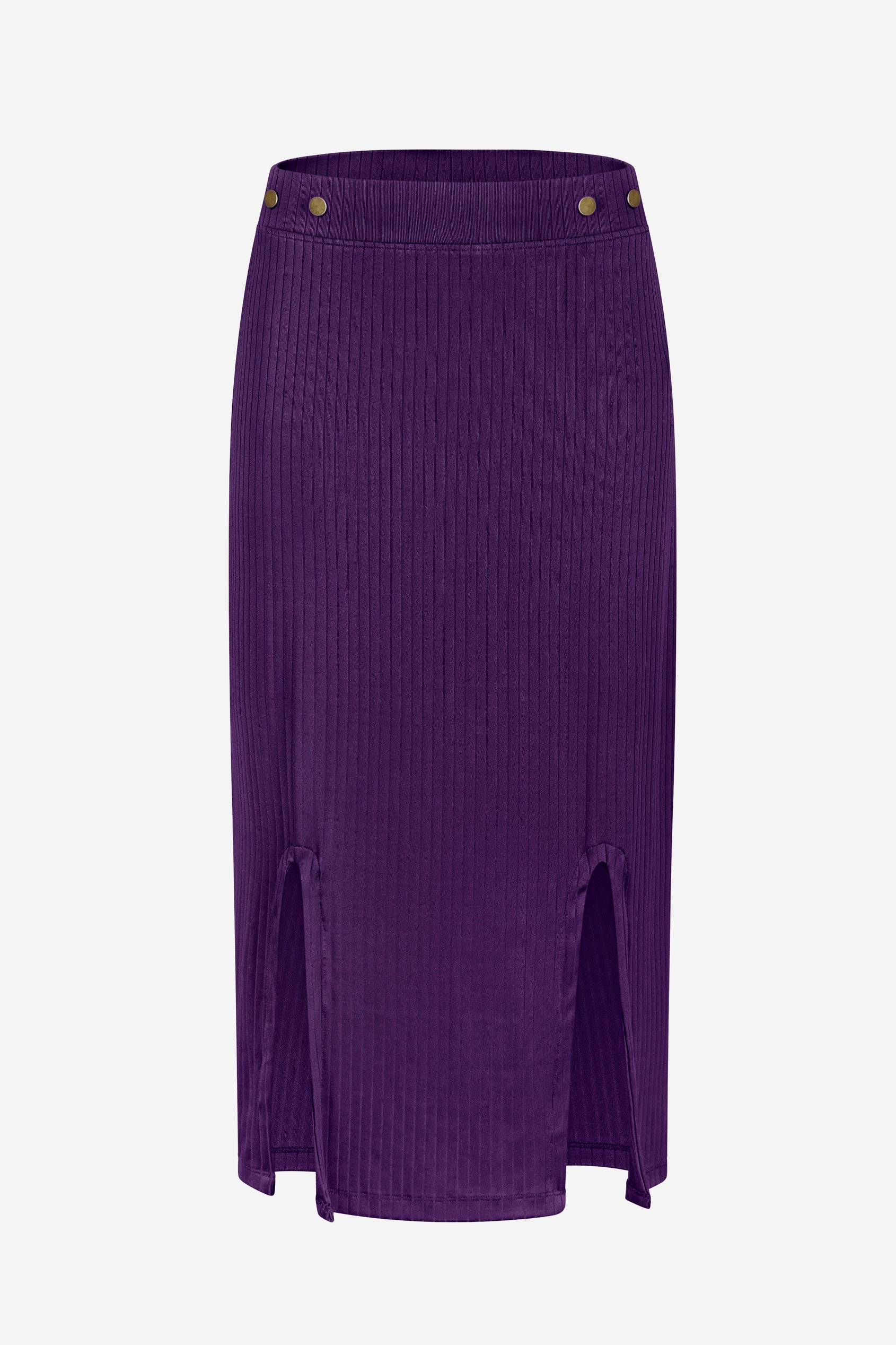 Button Front Ribbed Midi Skirt