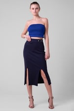 Button Front Ribbed Midi Skirt