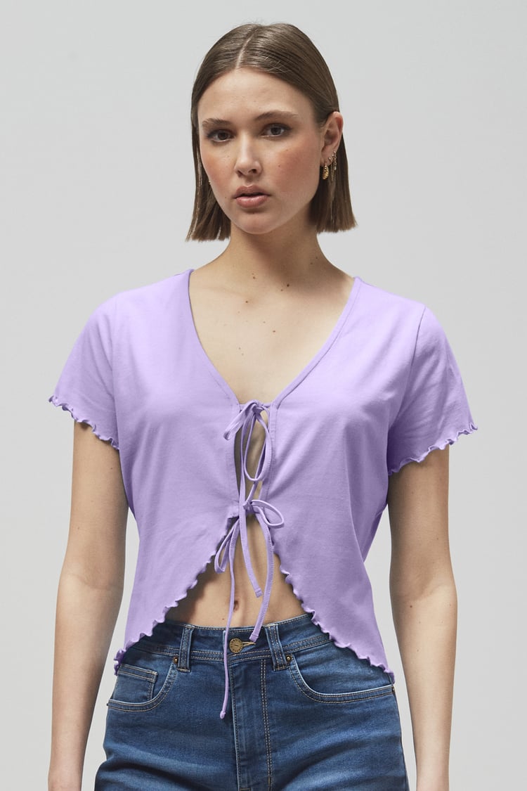 Lettuce Hem Tie Front T-Shirt