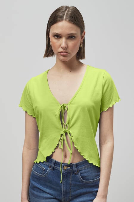 Blue Lettuce Hem Tie Front T-Shirt