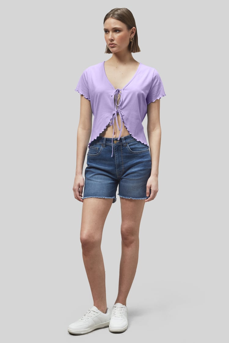 Lettuce Hem Tie Front T-Shirt