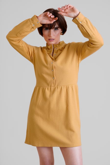 Black High Neck Lace Trim Mini Dress