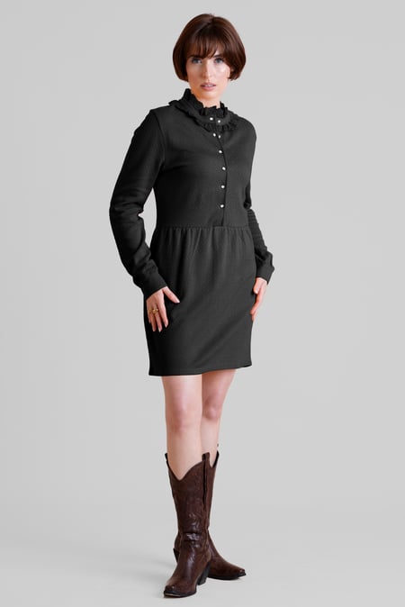 Black High Neck Lace Trim Mini Dress