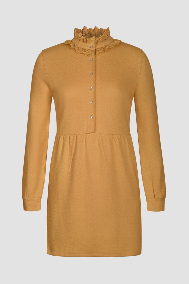 High Neck Lace Trim Mini Dress
