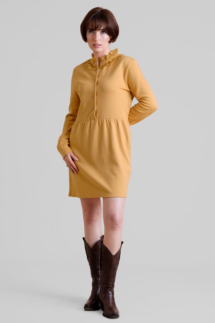 High Neck Lace Trim Mini Dress