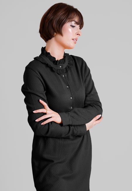 Black High Neck Lace Trim Mini Dress