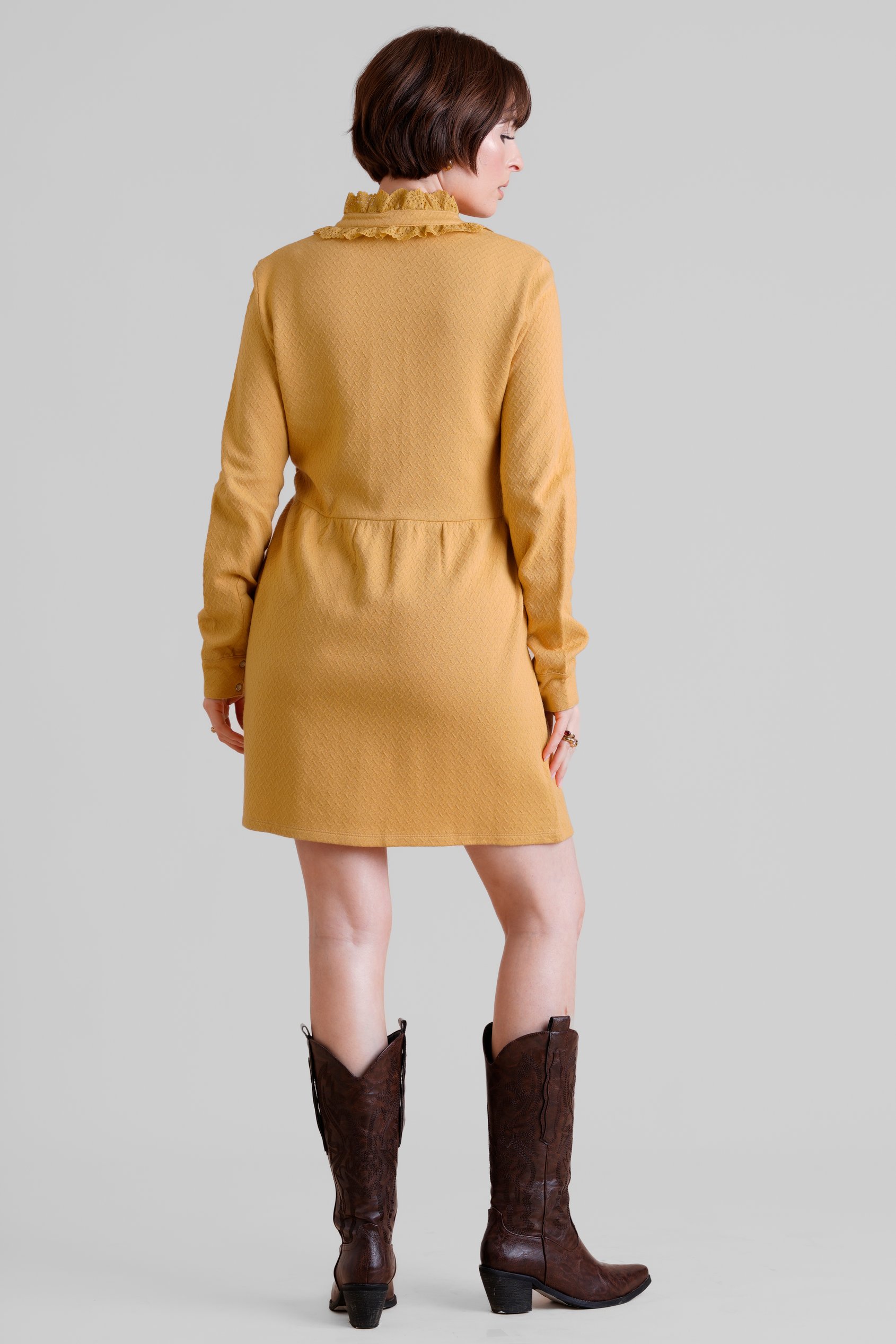 High Neck Lace Trim Mini Dress