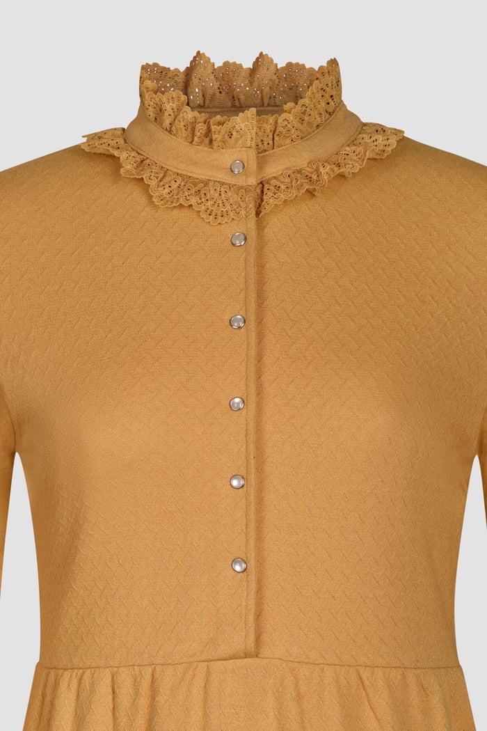 High Neck Lace Trim Mini Dress