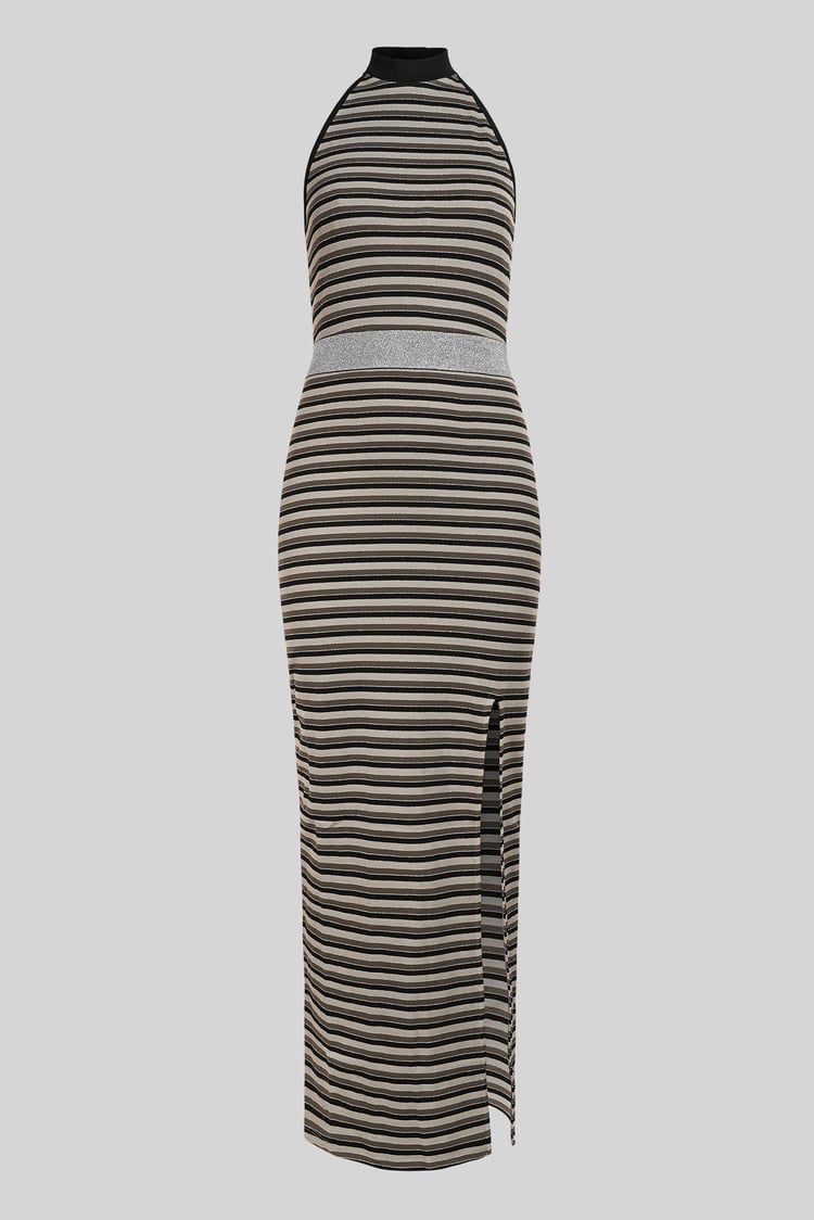 Halter Neck Open Back Rib Long Dress