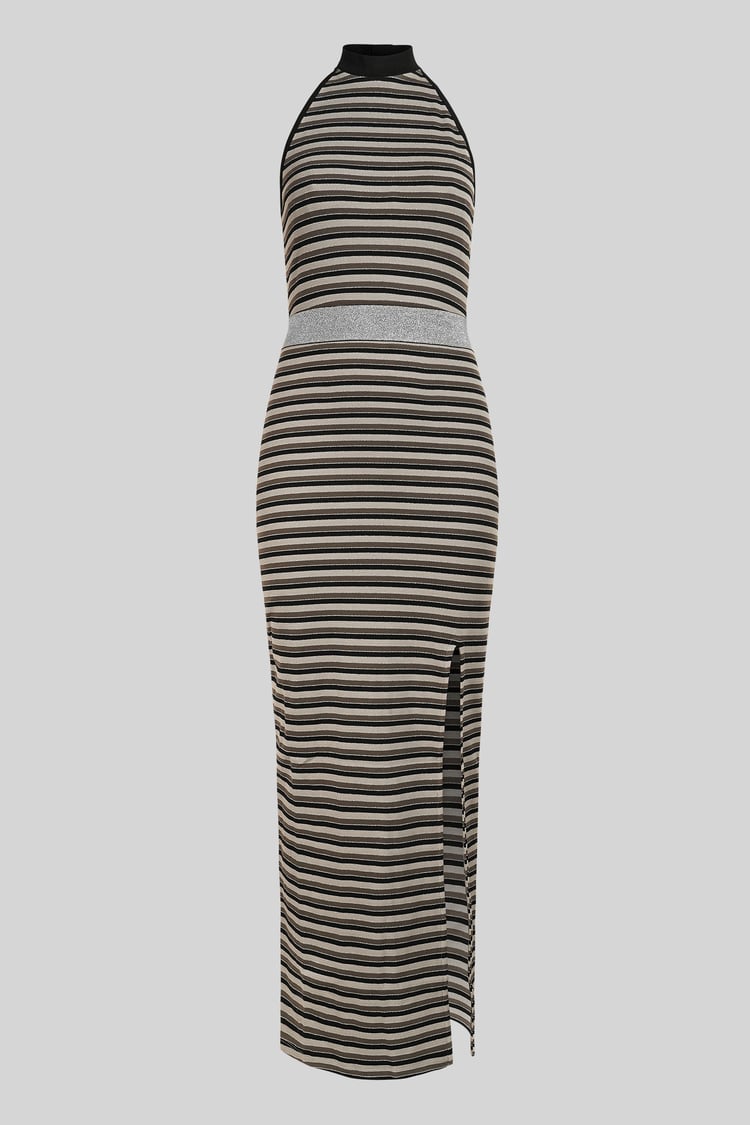 Halter Neck Open Back Rib Long Dress