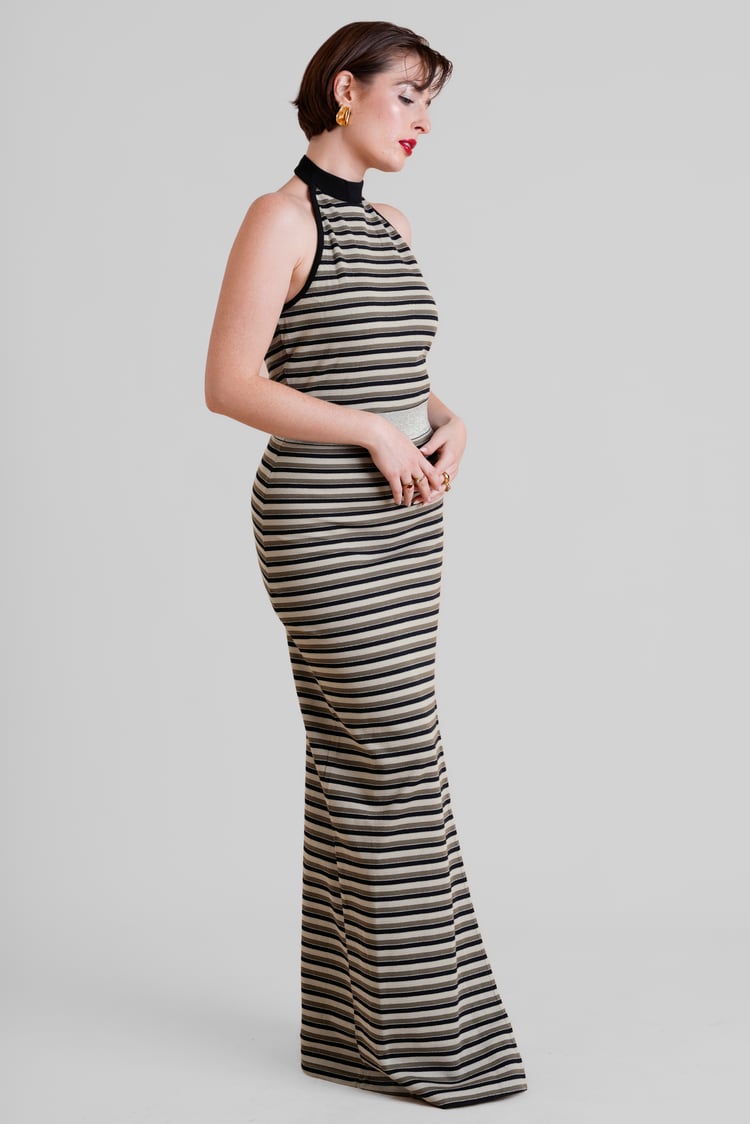 Halter Neck Open Back Rib Long Dress