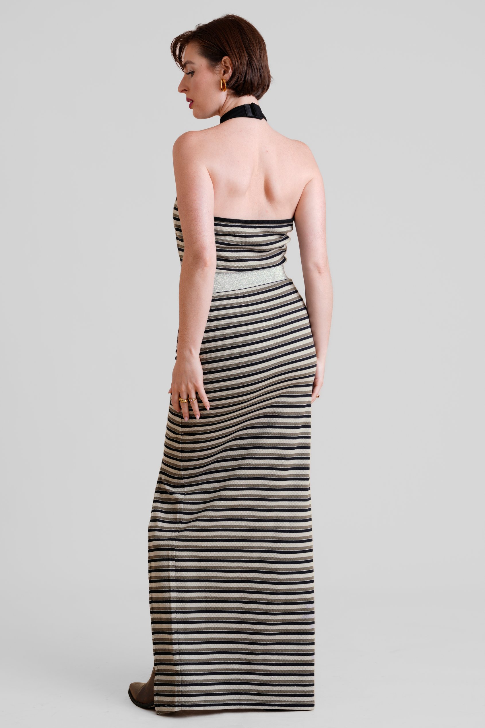 Halter Neck Open Back Rib Long Dress