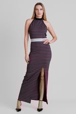 Halter Neck Open Back Rib Long Dress