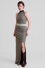 Halter Neck Open Back Rib Long Dress