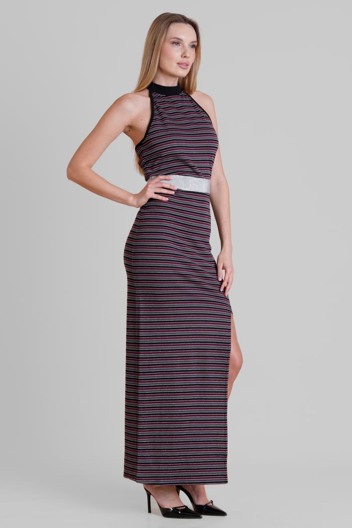Halter Neck Open Back Rib Long Dress