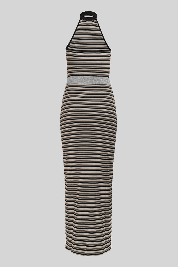 Halter Neck Open Back Rib Long Dress