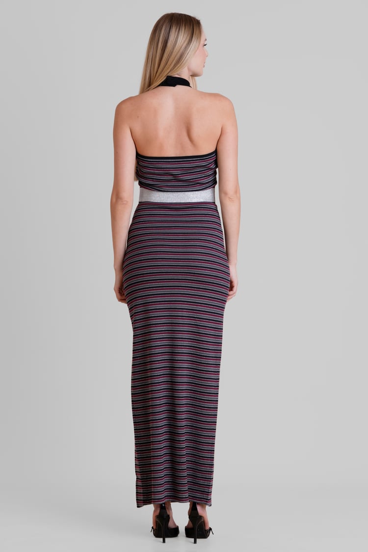 Halter Neck Open Back Rib Long Dress