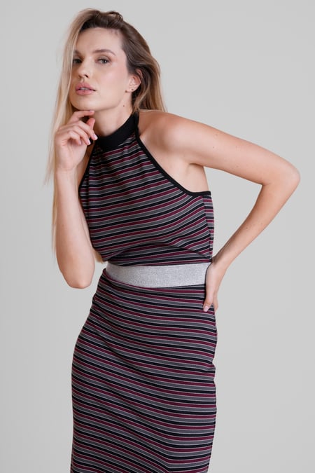 Red Halter Neck Open Back Rib Long Dress