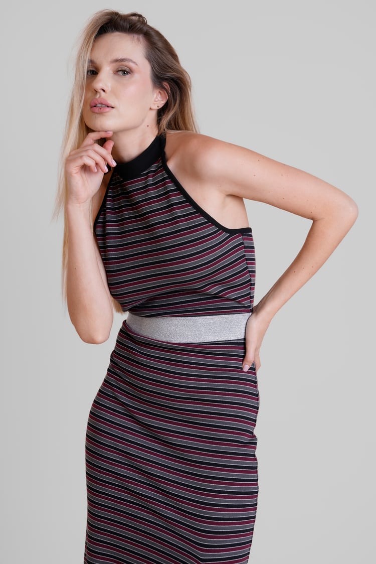 Halter Neck Open Back Rib Long Dress