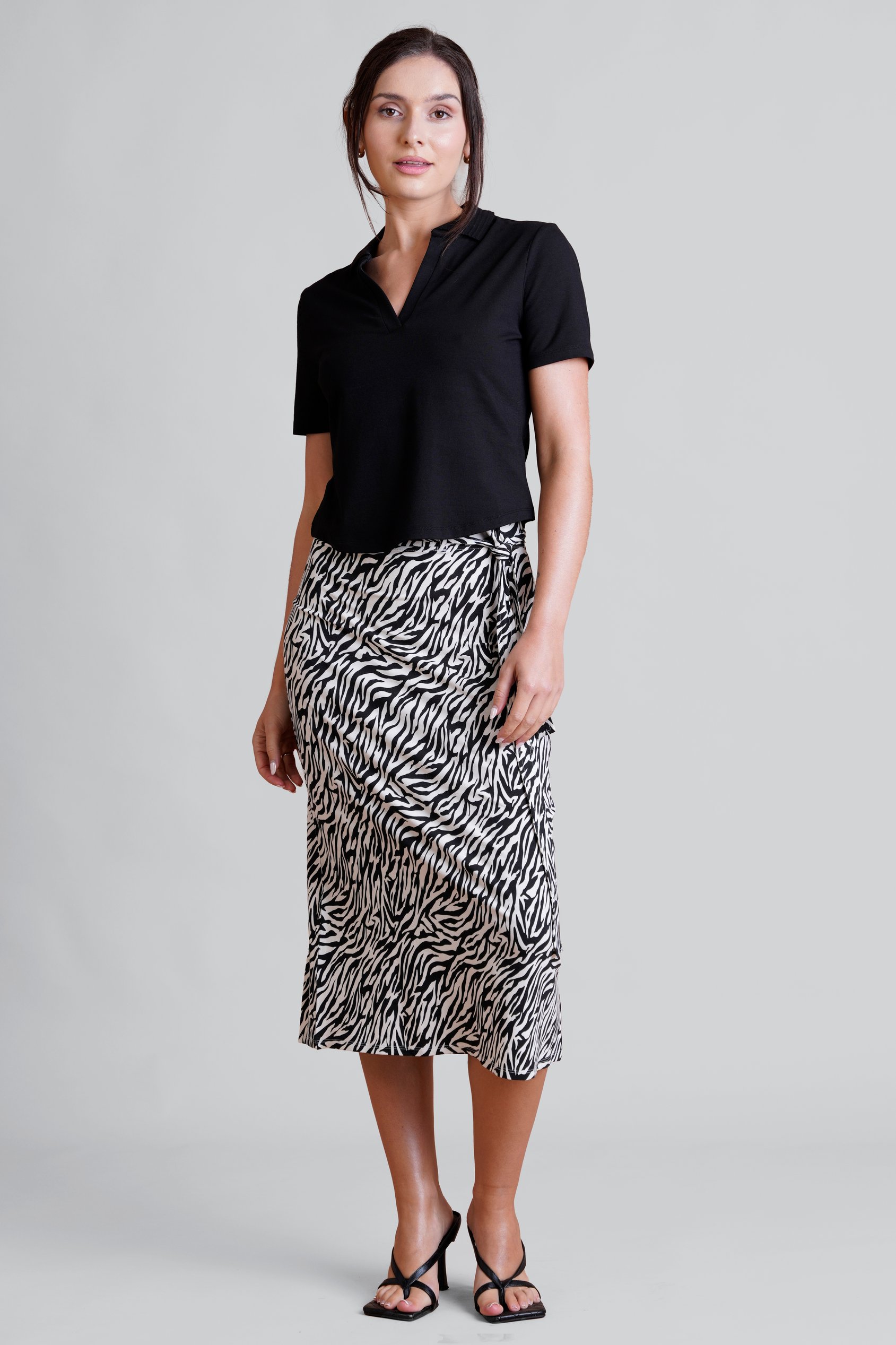 Zebra Print Jersey Midi Skirt