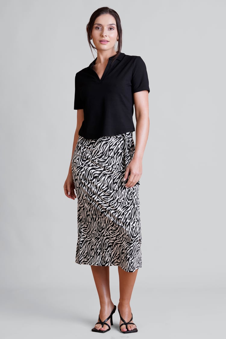 Zebra Print Jersey Midi Skirt