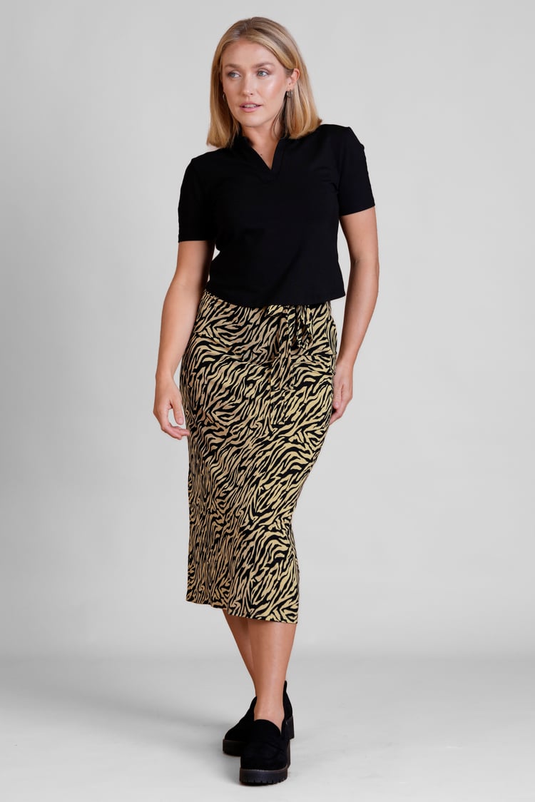 Zebra Print Jersey Midi Skirt