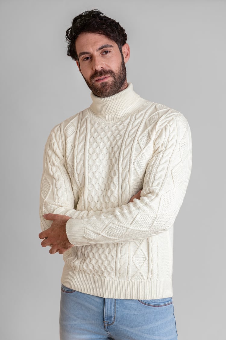 Premium Cotton Cable Knit Roll Neck Jumper