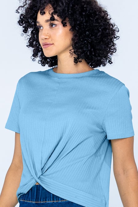 Blue Twisted Hem Front T-Shirt