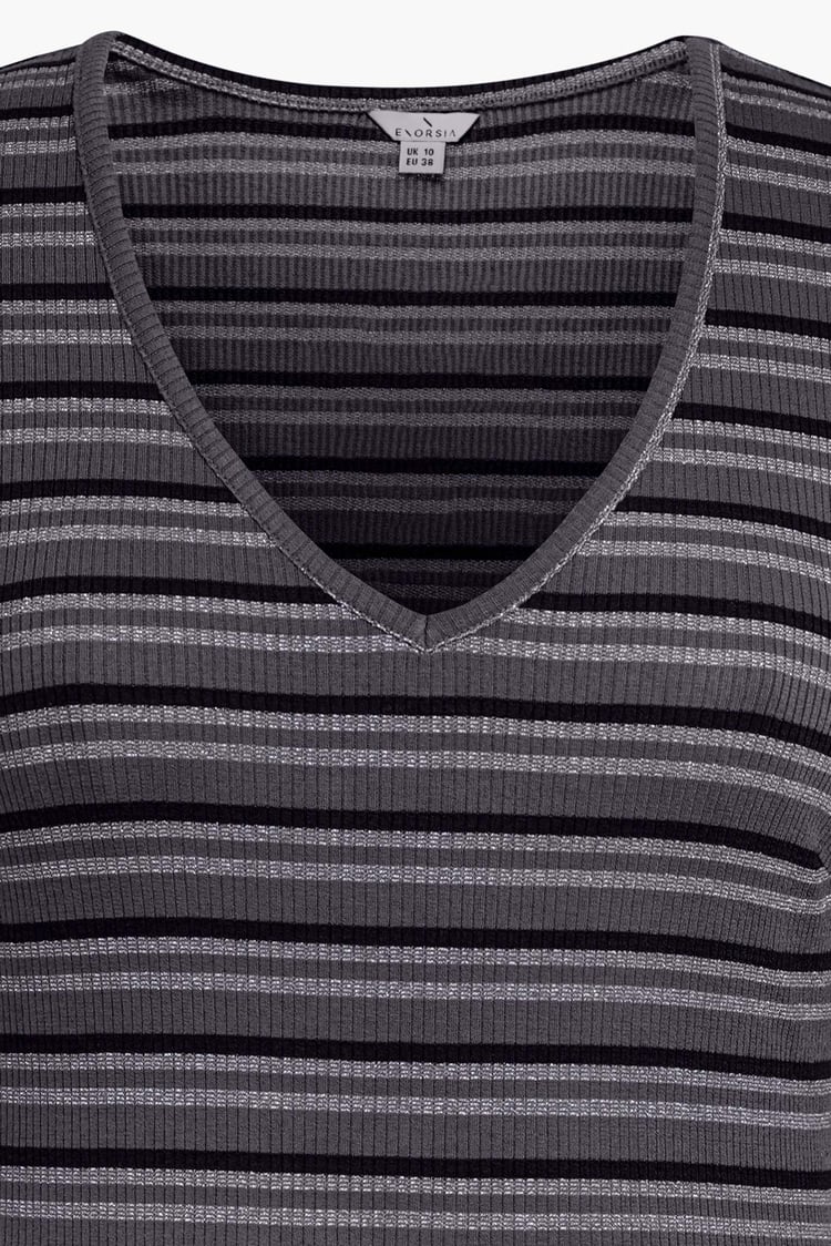 Long Sleeve Rib Jersey V- Neck Mini Dress