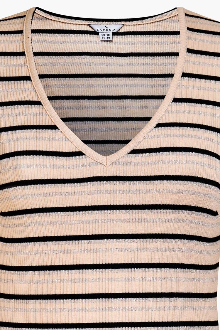 Long Sleeve Rib Jersey V- Neck Mini Dress