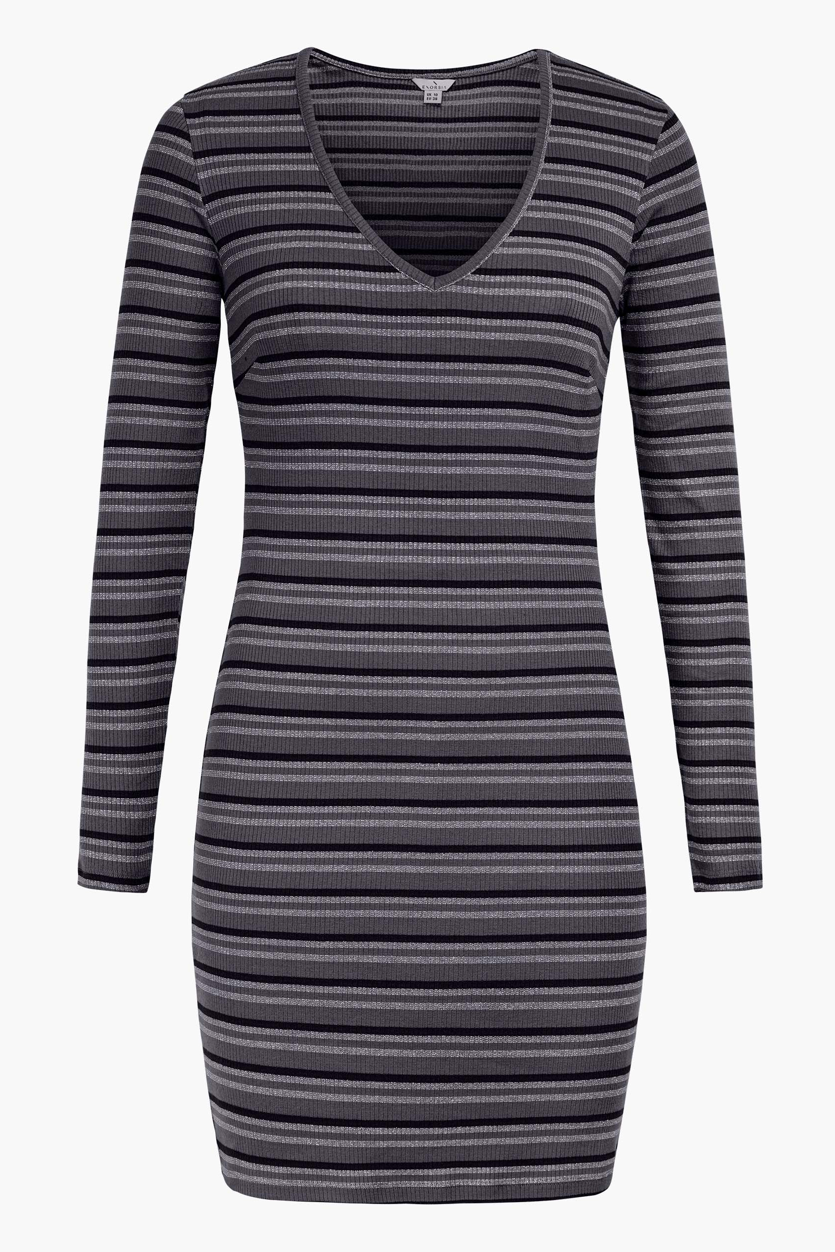 Long Sleeve Rib Jersey V- Neck Mini Dress
