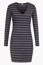 Long Sleeve Rib Jersey V- Neck Mini Dress
