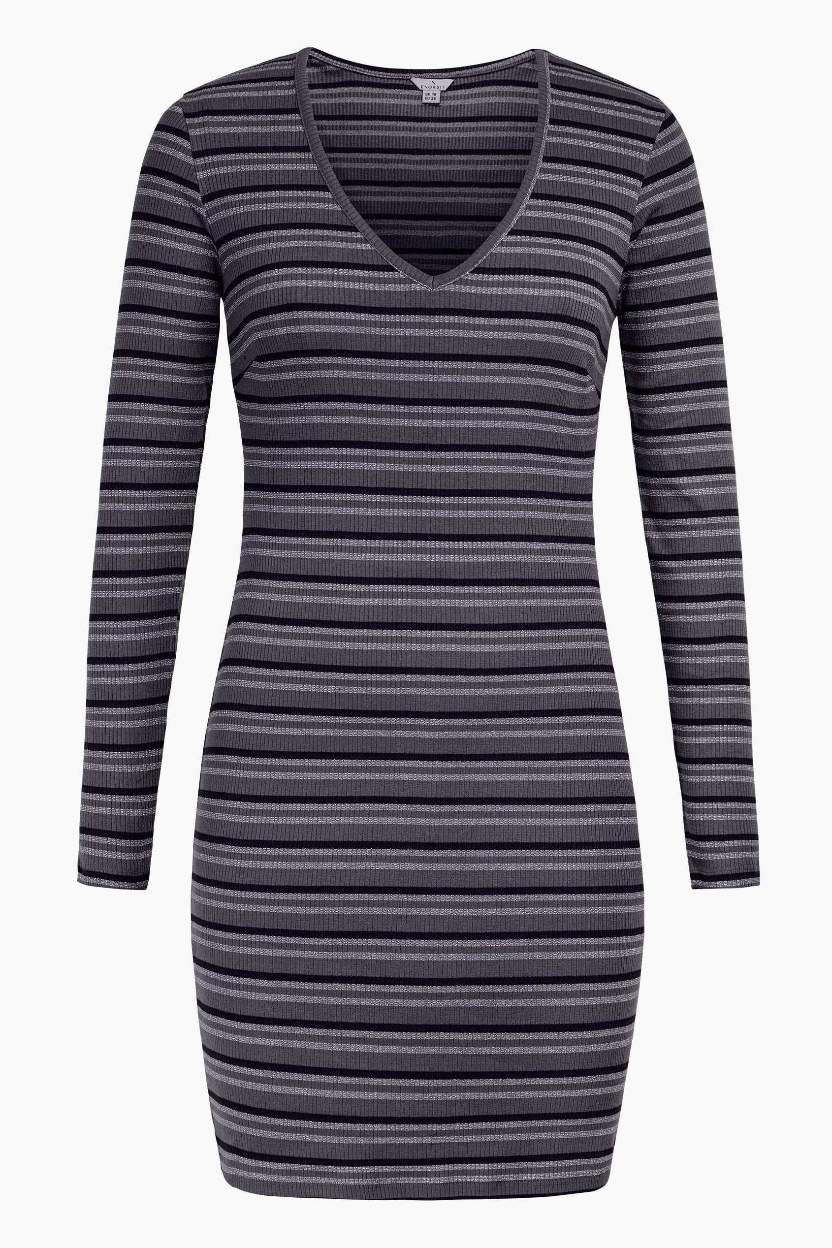 Long Sleeve Rib Jersey V- Neck Mini Dress