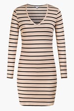 Long Sleeve Rib Jersey V- Neck Mini Dress