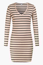 Long Sleeve Rib Jersey V- Neck Mini Dress