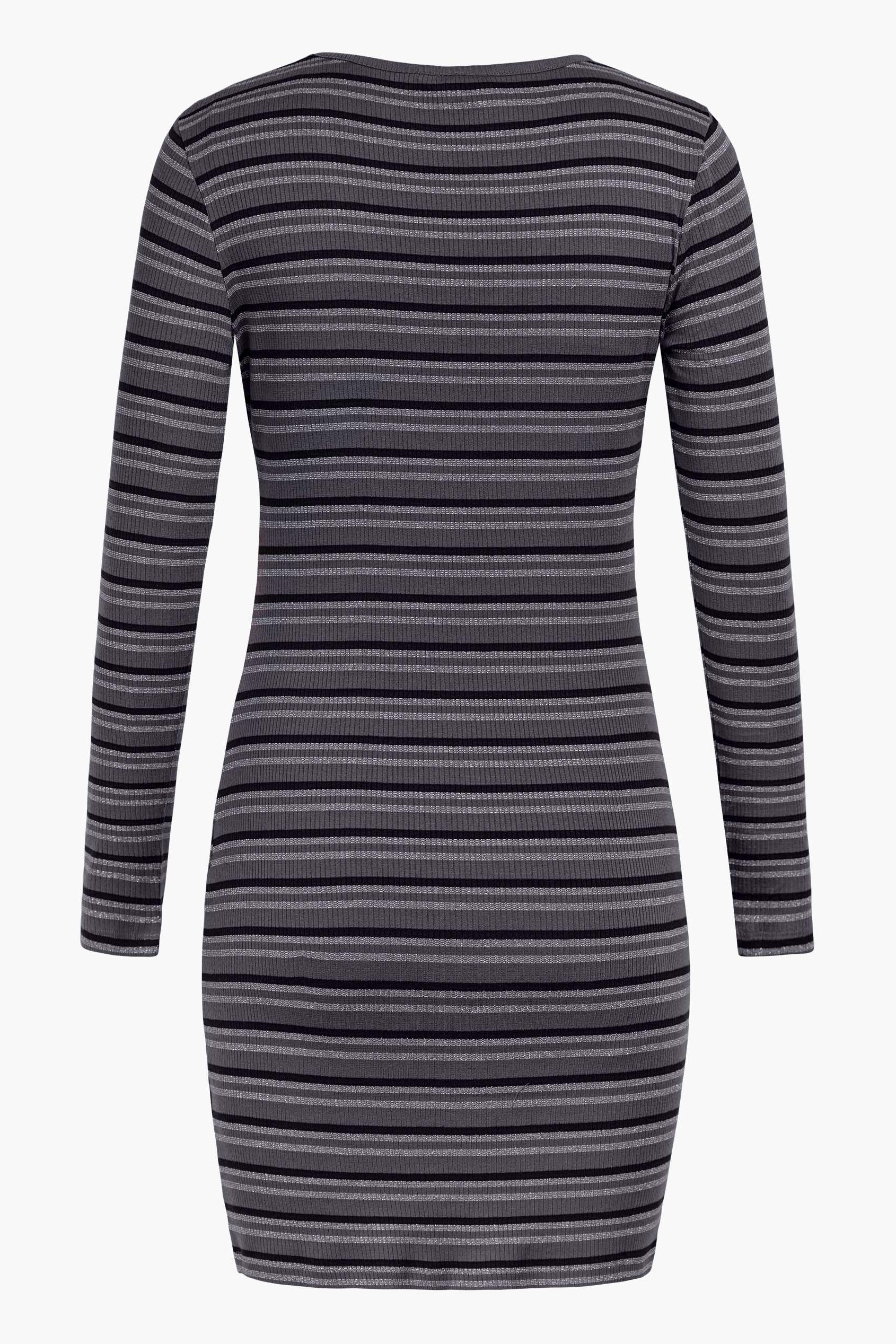 Long Sleeve Rib Jersey V- Neck Mini Dress