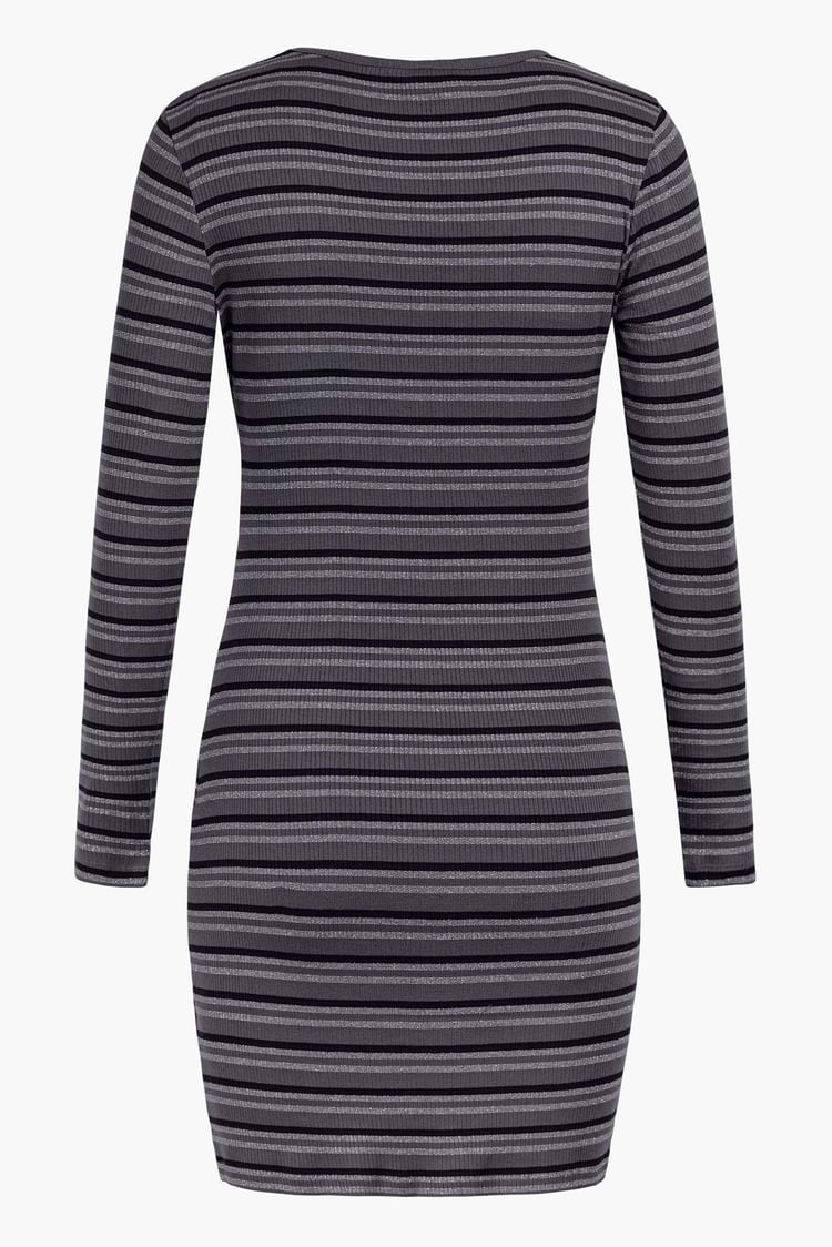 Long Sleeve Rib Jersey V- Neck Mini Dress