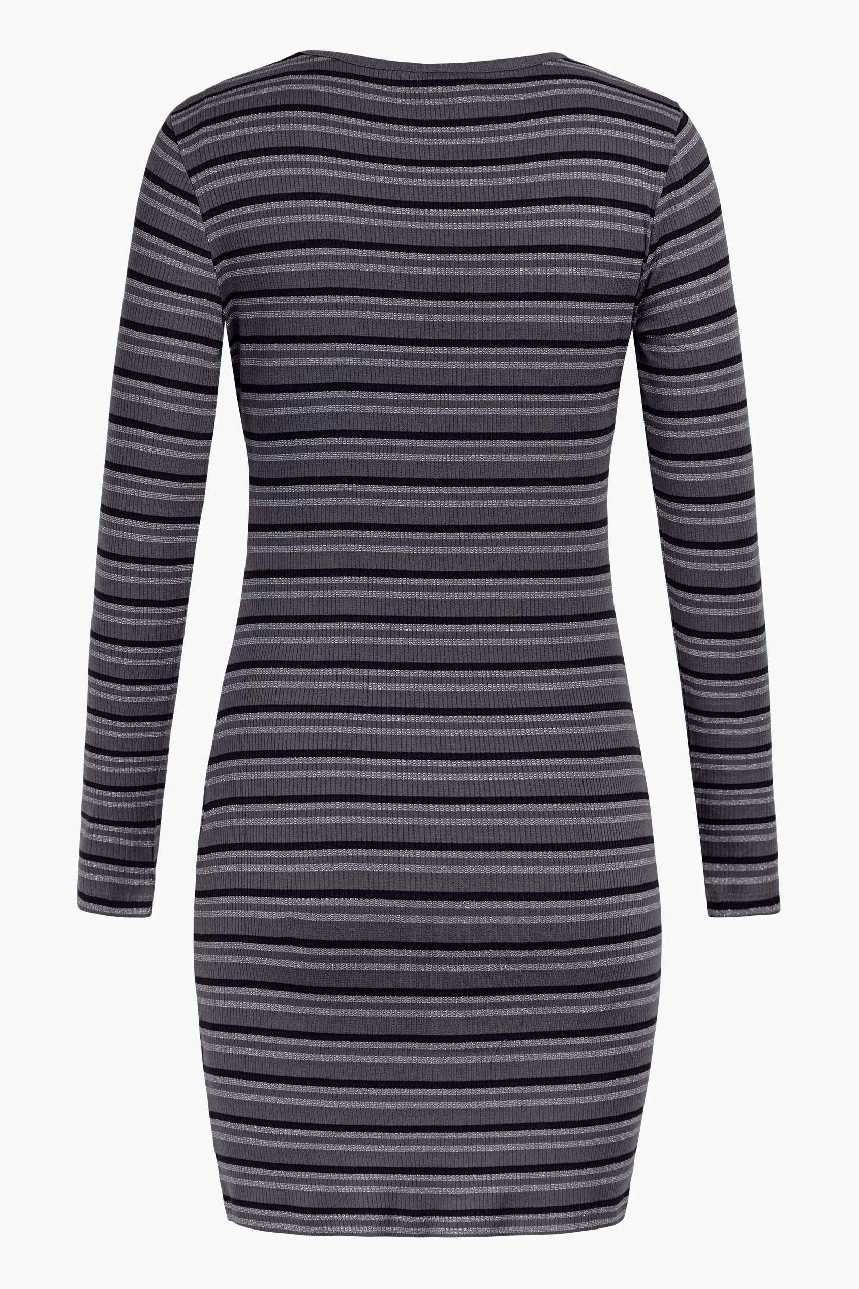 Long Sleeve Rib Jersey V- Neck Mini Dress
