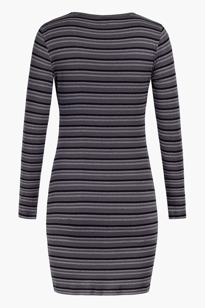 Long Sleeve Rib Jersey V- Neck Mini Dress