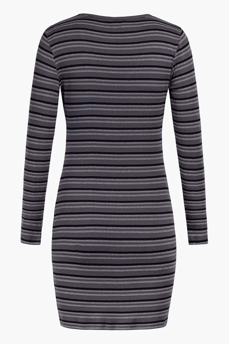 Long Sleeve Rib Jersey V- Neck Mini Dress