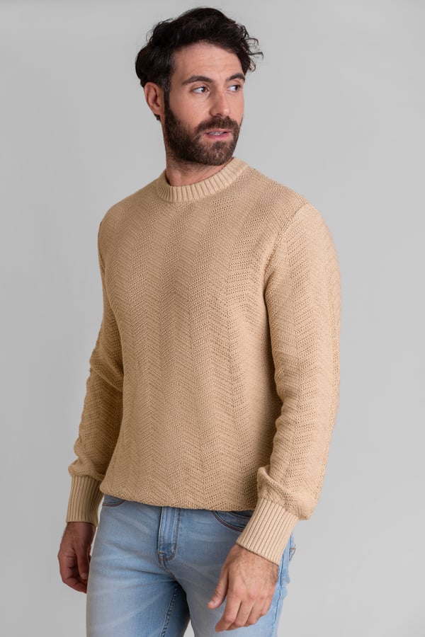 Light Brown Chevron Textured Crew Neck Jumper